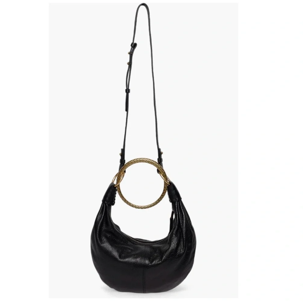 Black Leather Hobo Bracelet Bag